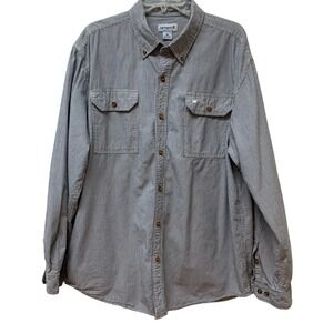 Carhartt Men's XL Cotton Shirt Gray Stripe Long Sleeve Pockets Casual Work Ranch